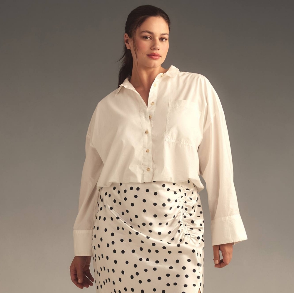 NWT The Greer Regenerative Cotton Bubble-Hem Shirt by Pilcro (Cropped)